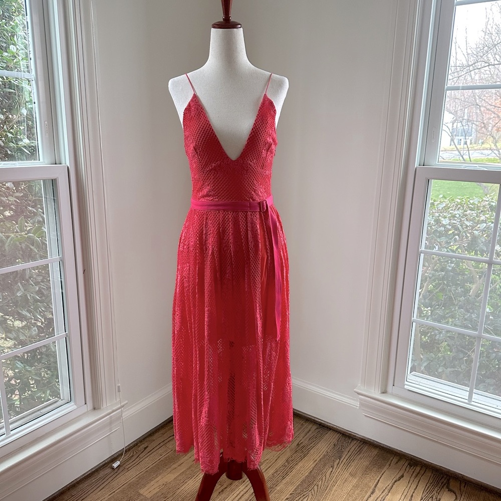 FREE PEOPLE NWT Red Orange Lace Dress Plunging V Sexy Back